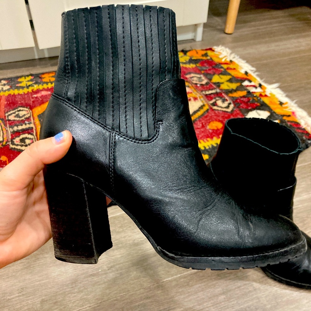 Black Leather aerosole booties, size 6. Only worn a few times